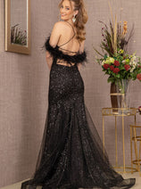 Glitter Off Shoulder Feather Gown by GLS Gloria GL3130