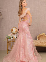 Glitter Off Shoulder Feather Gown by GLS Gloria GL3130