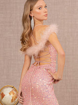 Glitter Off Shoulder Feather Gown by GLS Gloria GL3130