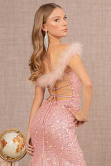Glitter Off Shoulder Feather Gown by GLS Gloria GL3130 - Long Formal Dresses