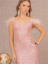 Glitter Off Shoulder Feather Gown by GLS Gloria GL3130