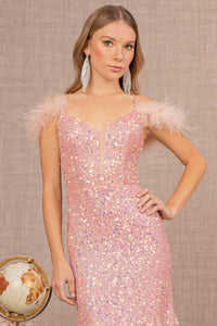 Glitter Off Shoulder Feather Gown by GLS Gloria GL3130 - Long Formal Dresses