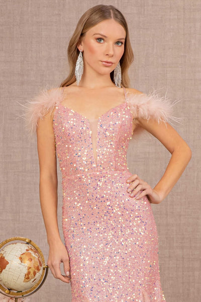 Glitter Off Shoulder Feather Gown by GLS Gloria GL3130 - Long Formal Dresses