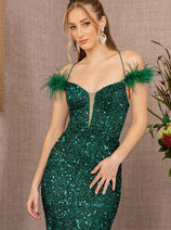 Glitter Off Shoulder Feather Gown by GLS Gloria GL3130