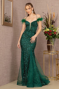 Glitter Off Shoulder Feather Gown by GLS Gloria GL3130 - Long Formal Dresses