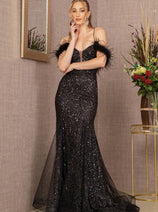 Glitter Off Shoulder Feather Gown by GLS Gloria GL3130