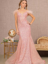 Glitter Off Shoulder Feather Gown by GLS Gloria GL3130