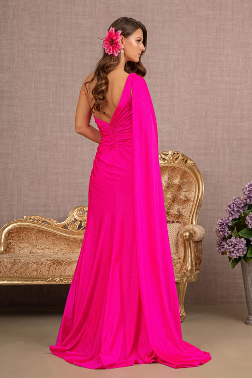 Glitter One Shoulder Slit Gown by Elizabeth K GL3136 - Long Formal Dresses