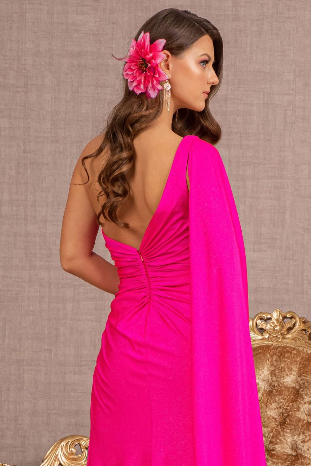 Glitter One Shoulder Slit Gown by Elizabeth K GL3136 - Long Formal Dresses