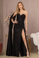 Glitter One Shoulder Slit Gown by Elizabeth K GL3136 - XS / Black - Long Formal Dresses