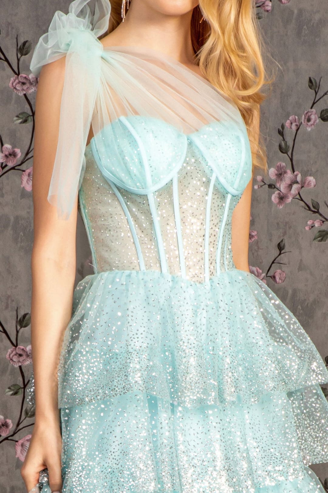 Glitter One Shoulder Tiered Ruffled Gown by GLS Gloria GL3454 - Long Formal Dresses