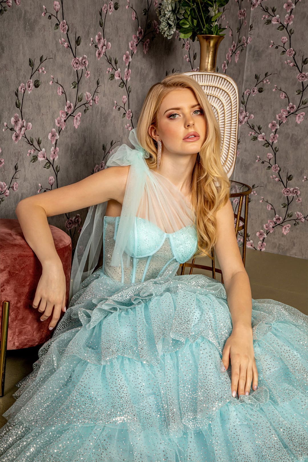 Glitter One Shoulder Tiered Ruffled Gown by GLS Gloria GL3454 - Long Formal Dresses
