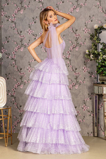 Glitter One Shoulder Tiered Ruffled Gown by GLS Gloria GL3454 - Long Formal Dresses