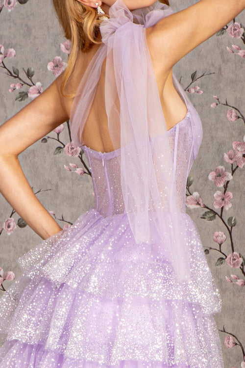 Glitter One Shoulder Tiered Ruffled Gown by GLS Gloria GL3454 - Long Formal Dresses