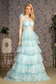 Glitter One Shoulder Tiered Ruffled Gown by GLS Gloria GL3454 - XS / Baby Blue - Long Formal Dresses