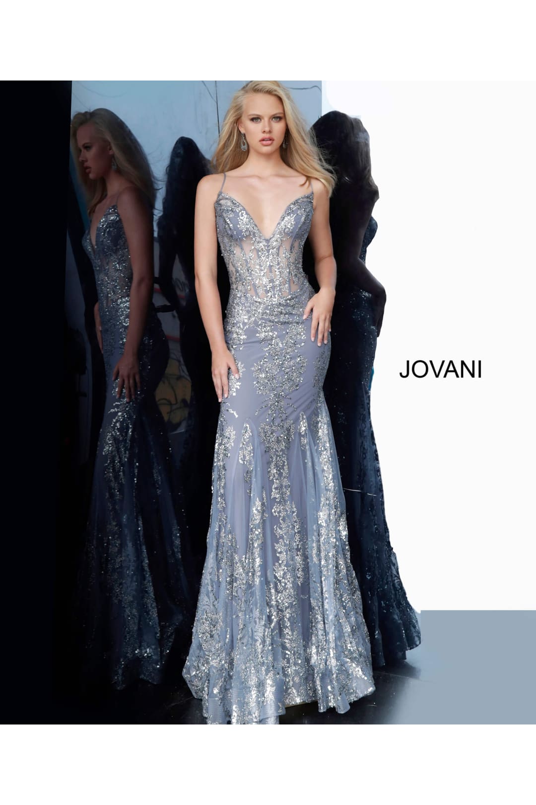 Glitter Print Fitted Sleeveless Gown by Jovani 3675 - 00 / Ink - Long Formal Dresses