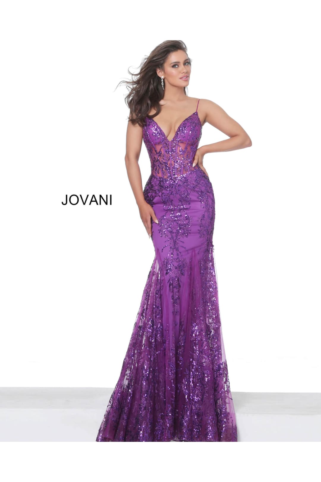 Glitter Print Fitted Sleeveless Gown by Jovani 3675 - 00 / Plum - Long Formal Dresses
