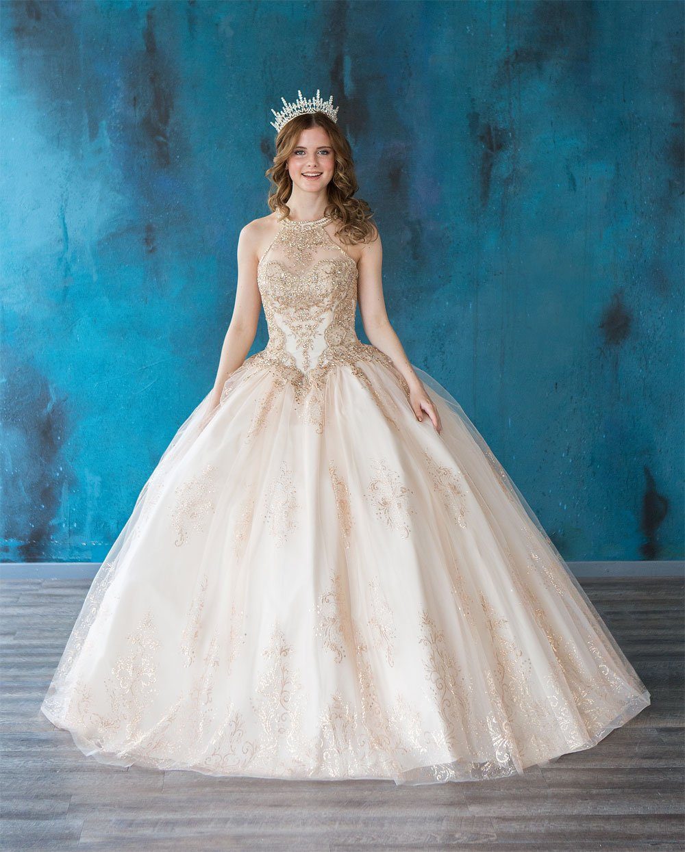 Glitter Print High Neck Quinceañera Dress Calla SYL19002