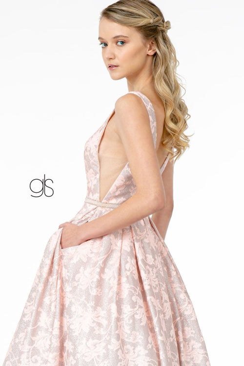 Glitter Print Long Illusion V-Neck Dress by Elizabeth K GL2897 - Long Formal Dresses