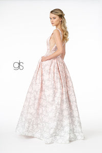 Glitter Print Long Illusion V-Neck Dress by Elizabeth K GL2897 - Long Formal Dresses