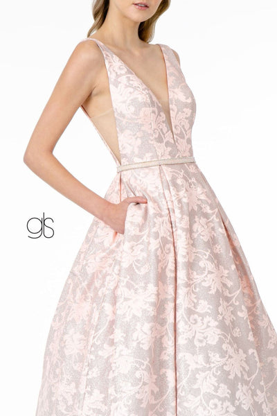 Glitter Print Long Illusion V-Neck Dress by Elizabeth K GL2897 - Long Formal Dresses