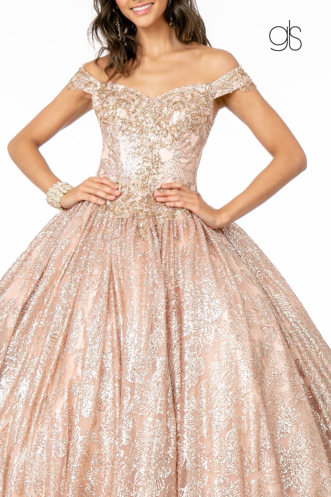 Glitter Print Off Shoulder Ball Gown by Elizabeth K GL1820 - Quinceanera Dresses