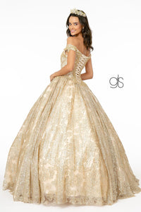 Glitter Print Off Shoulder Ball Gown by Elizabeth K GL1820 - Quinceanera Dresses