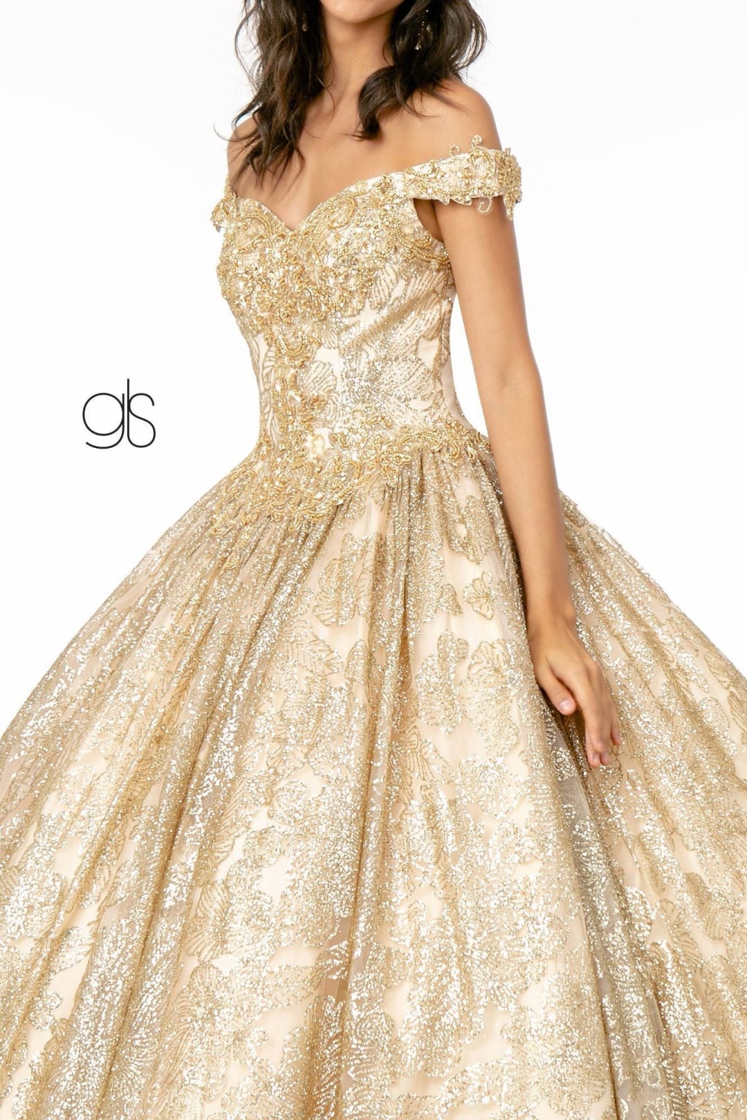 Glitter Print Off Shoulder Ball Gown by Elizabeth K GL1820 - Quinceanera Dresses