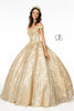 Glitter Print Off Shoulder Ball Gown by Elizabeth K GL1820 - XS / Champagne - Quinceanera Dresses