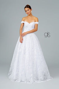 Glitter Print Off Shoulder Ball Gown by Elizabeth K GL1820 - XS / White - Quinceanera Dresses