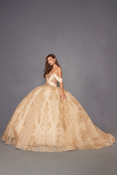 Glitter Print Off Shoulder Ball Gown by Juliet JT1488H - Quinceanera Dresses
