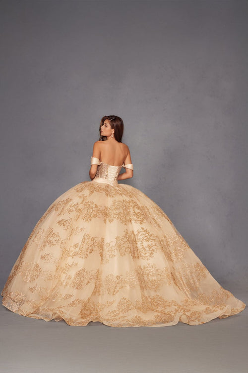 Glitter Print Off Shoulder Ball Gown by Juliet JT1488H - Quinceanera Dresses