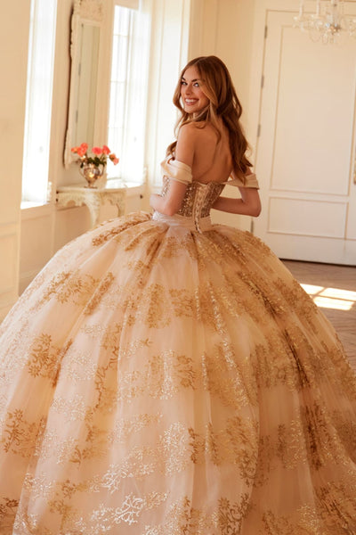 Glitter Print Off Shoulder Ball Gown by Juliet JT1488H - Quinceanera Dresses