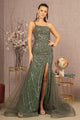Glitter Print One Shoulder Slit Gown by GLS Gloria GL3161 - XS / Green - Long Formal Dresses