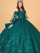 Glitter Print Puff Sleeve Ball Gown by Elizabeth K GL3071