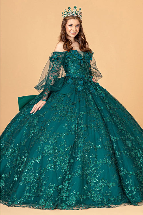 Glitter Print Puff Sleeve Ball Gown by Elizabeth K GL3071 - Quinceanera Dresses