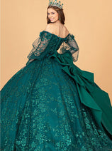 Glitter Print Puff Sleeve Ball Gown by Elizabeth K GL3071