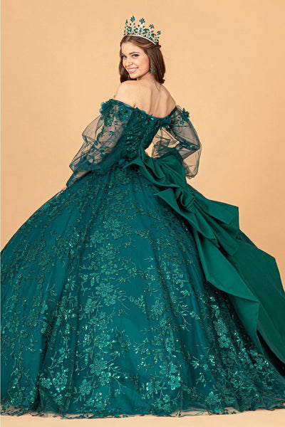 Glitter Print Puff Sleeve Ball Gown by Elizabeth K GL3071 - Quinceanera Dresses