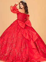 Glitter Print Puff Sleeve Ball Gown by Elizabeth K GL3071