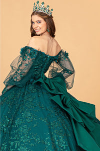 Glitter Print Puff Sleeve Ball Gown by Elizabeth K GL3071 - Quinceanera Dresses