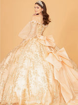 Glitter Print Puff Sleeve Ball Gown by Elizabeth K GL3071
