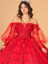 Glitter Print Puff Sleeve Ball Gown by Elizabeth K GL3071