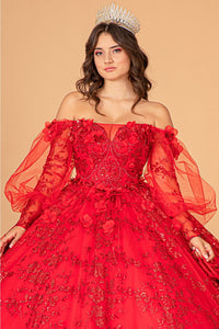 Glitter Print Puff Sleeve Ball Gown by Elizabeth K GL3071 - Quinceanera Dresses