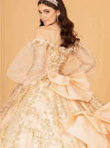 Glitter Print Puff Sleeve Ball Gown by Elizabeth K GL3071