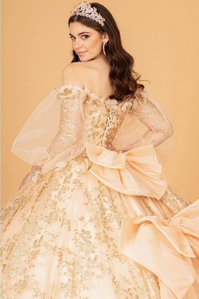 Glitter Print Puff Sleeve Ball Gown by Elizabeth K GL3071 - Quinceanera Dresses
