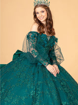 Glitter Print Puff Sleeve Ball Gown by Elizabeth K GL3071