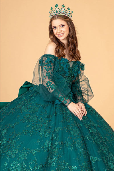 Glitter Print Puff Sleeve Ball Gown by Elizabeth K GL3071 - Quinceanera Dresses