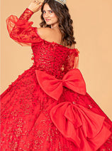 Glitter Print Puff Sleeve Ball Gown by Elizabeth K GL3071