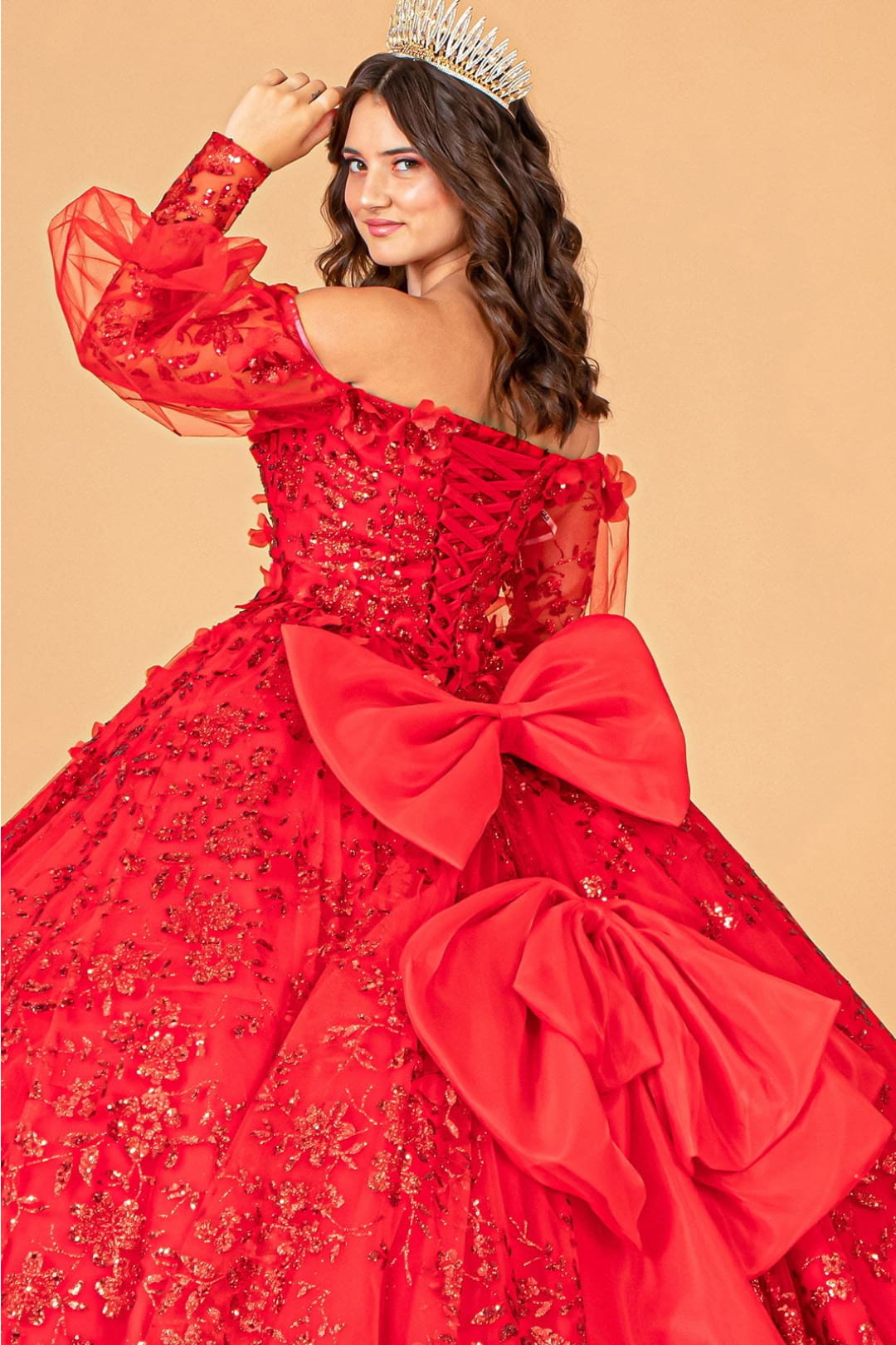 Glitter Print Puff Sleeve Ball Gown by Elizabeth K GL3071 - Quinceanera Dresses