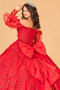 Glitter Print Puff Sleeve Ball Gown by Elizabeth K GL3071 - Quinceanera Dresses